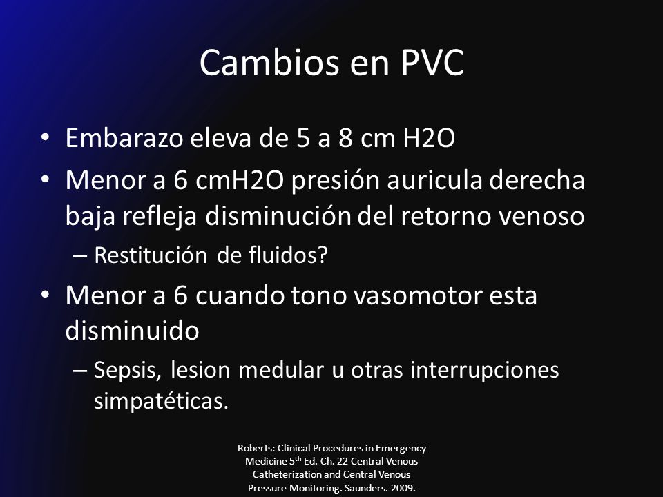 Cambios en PVC Embarazo eleva de 5 a 8 cm H2O