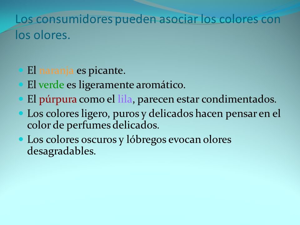 Los consumidores pueden asociar los colores con los olores.