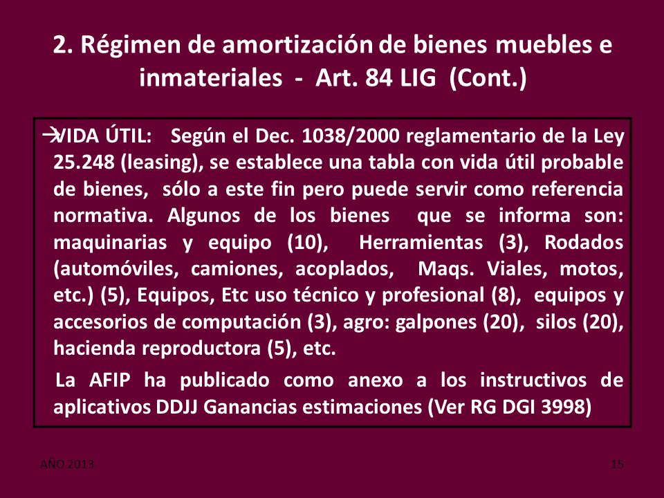 2. Régimen de amortización de bienes muebles e inmateriales - Art