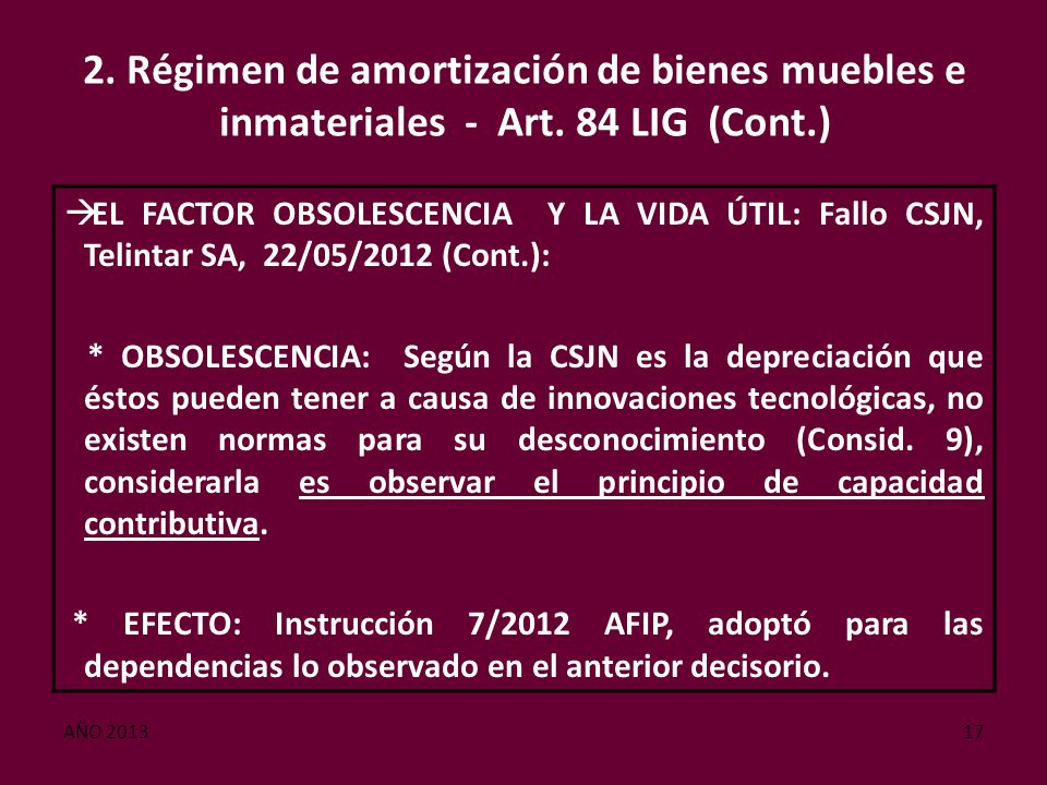 2. Régimen de amortización de bienes muebles e inmateriales - Art