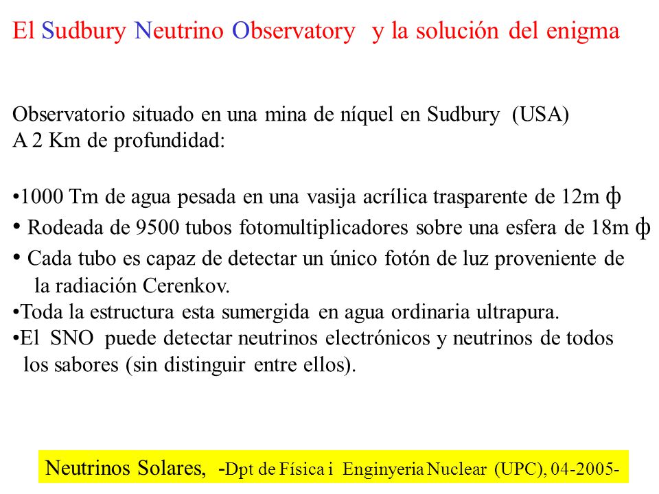 El Sudbury Neutrino Observatory y la solución del enigma