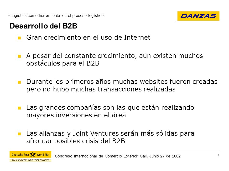 Desarrollo del B2B Gran crecimiento en el uso de Internet