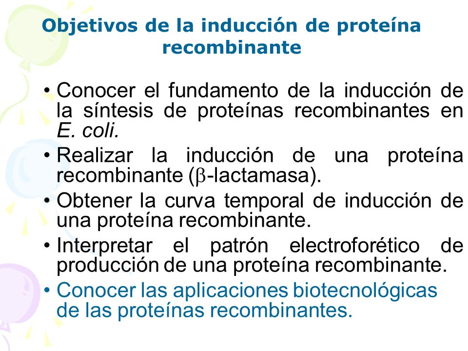 Objetivos de la inducción de proteína recombinante
