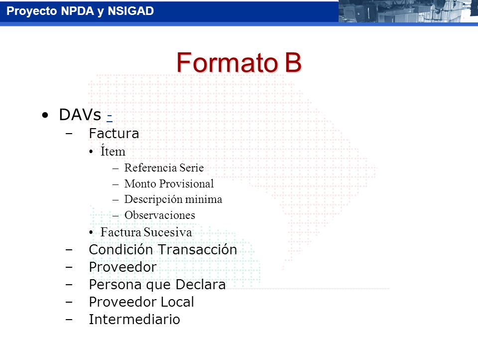 Formato B DAVs - Factura Ítem Factura Sucesiva Condición Transacción