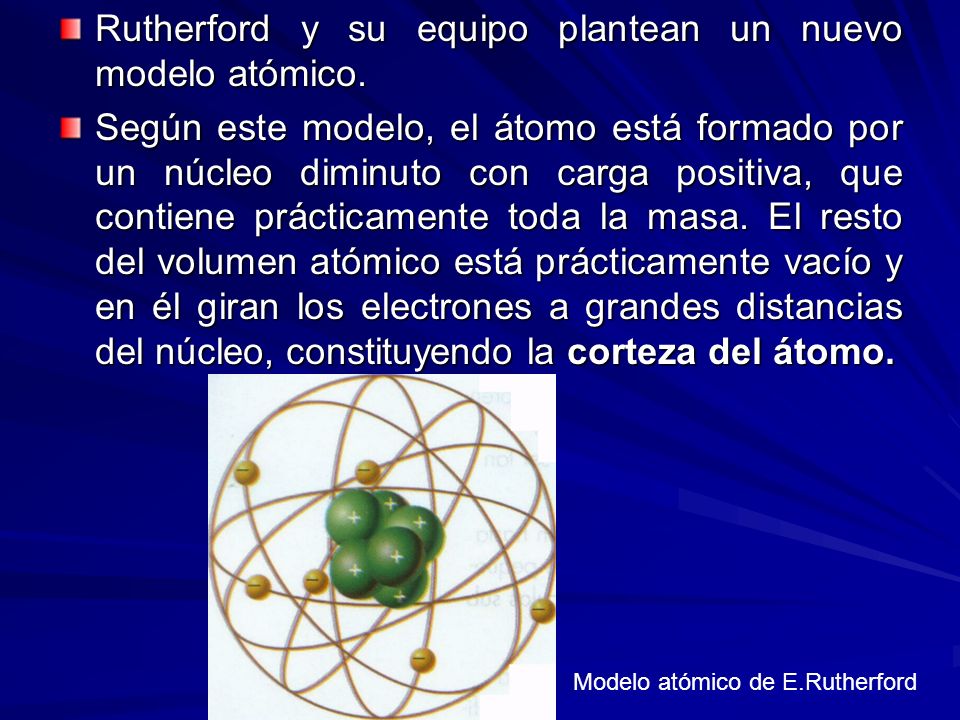 Rutherford y su equipo plantean un nuevo modelo atómico.
