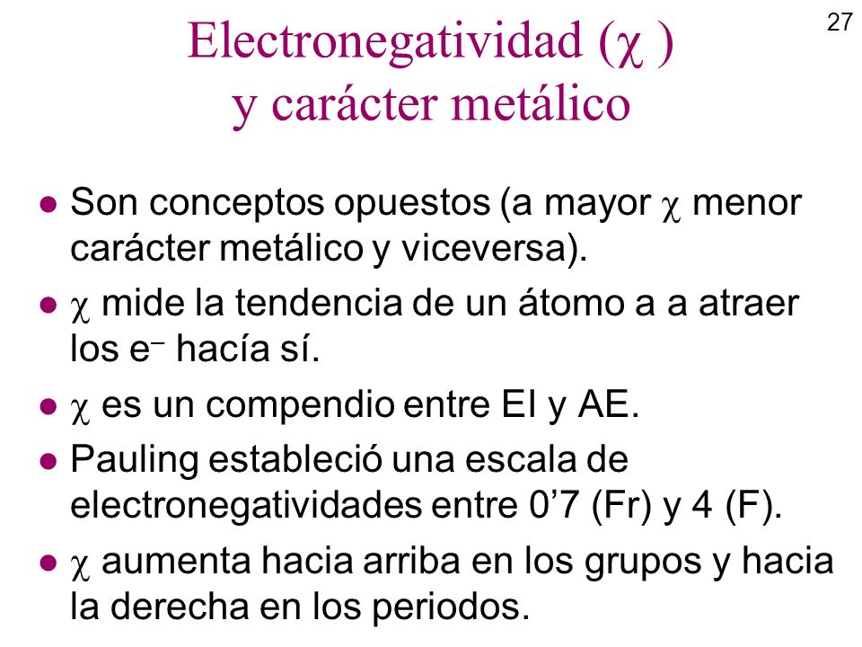 Electronegatividad ( ) y carácter metálico