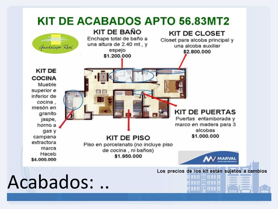 Acabados: .. Los precios de los kit están sujetos a cambios