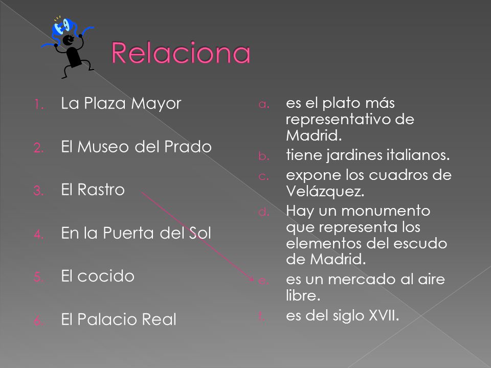 Relaciona La Plaza Mayor El Museo del Prado El Rastro