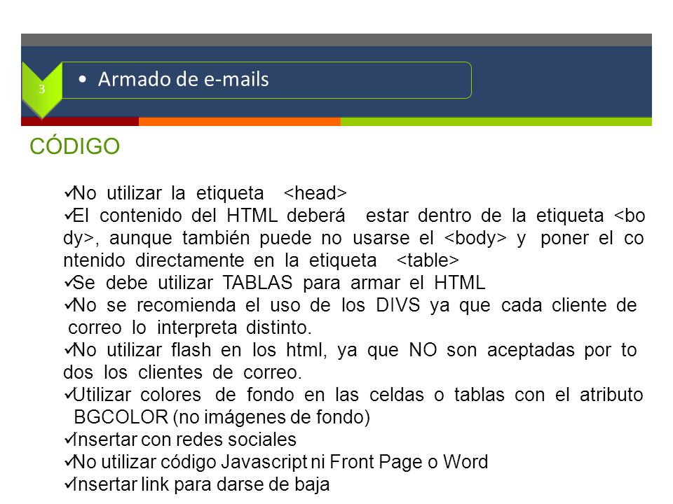 . Armado de  s CÓDIGO No utilizar la etiqueta <head>