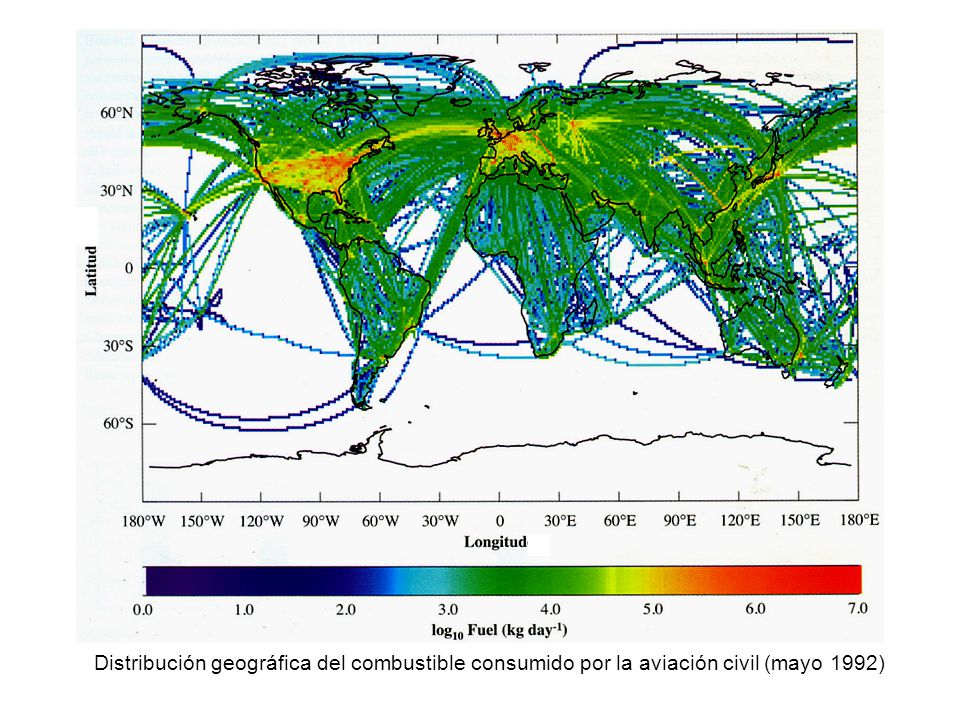 Distribución geográfica del combustible consumido por la aviación civil (mayo 1992)