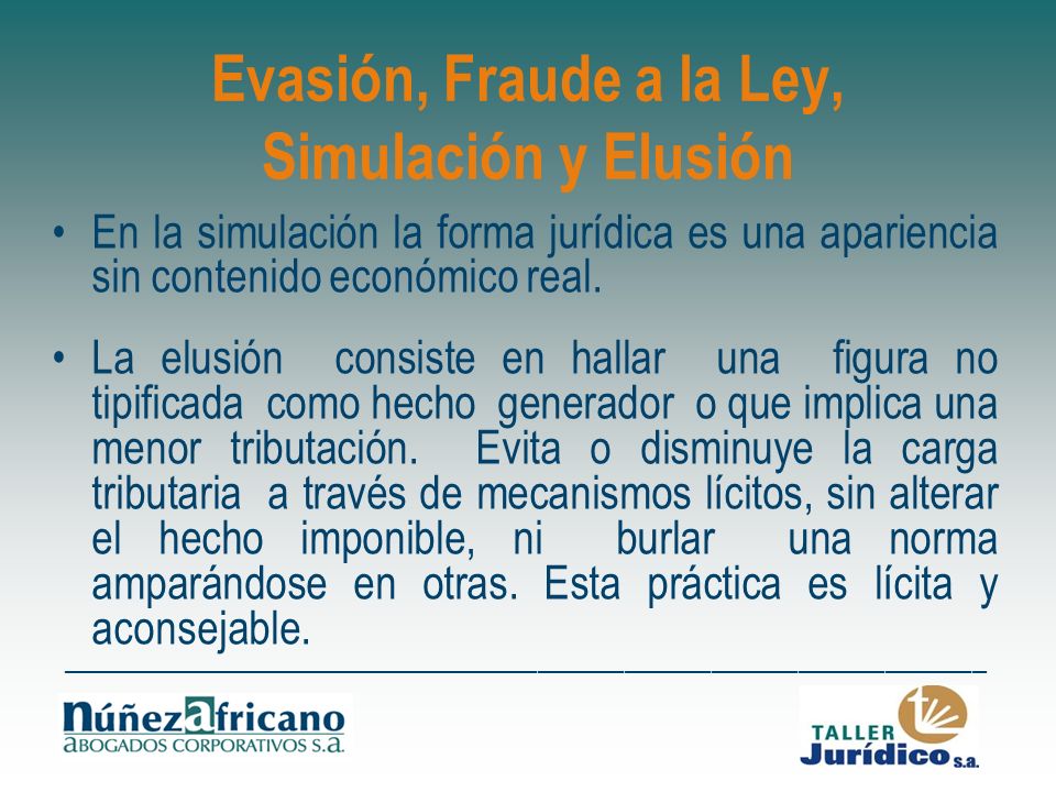 Evasión, Fraude a la Ley, Simulación y Elusión