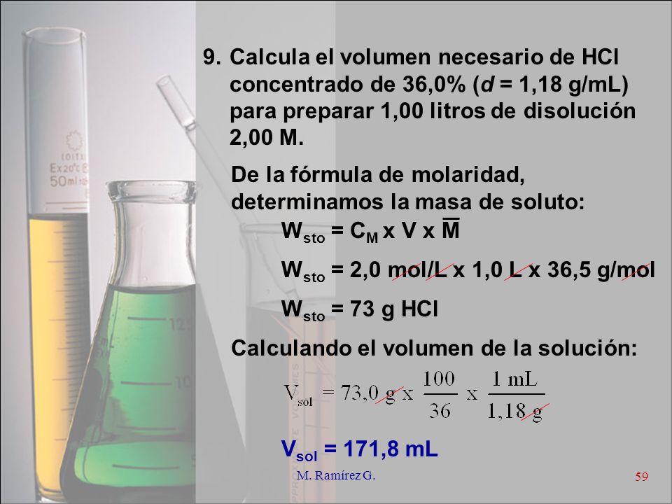 De la fórmula de molaridad, determinamos la masa de soluto: