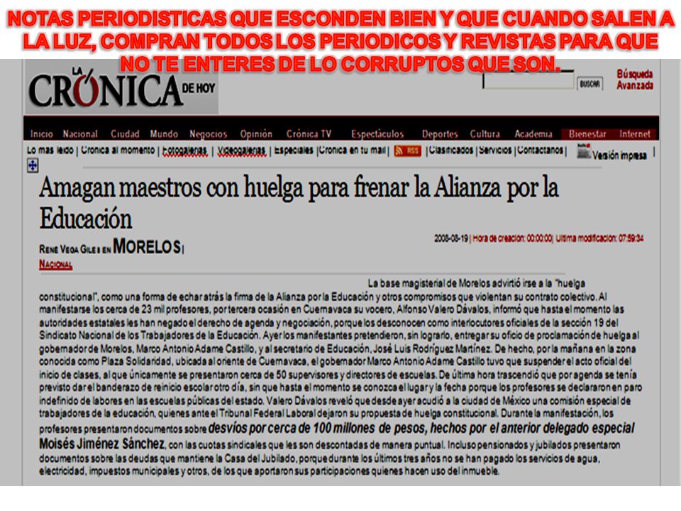 NOTAS PERIODISTICAS QUE ESCONDEN BIEN Y QUE CUANDO SALEN A LA LUZ, COMPRAN TODOS LOS PERIODICOS Y REVISTAS PARA QUE NO TE ENTERES DE LO CORRUPTOS QUE SON.