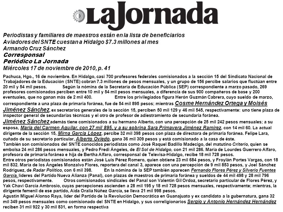 Aviadores del SNTE cuestan a Hidalgo $7.3 millones al mes