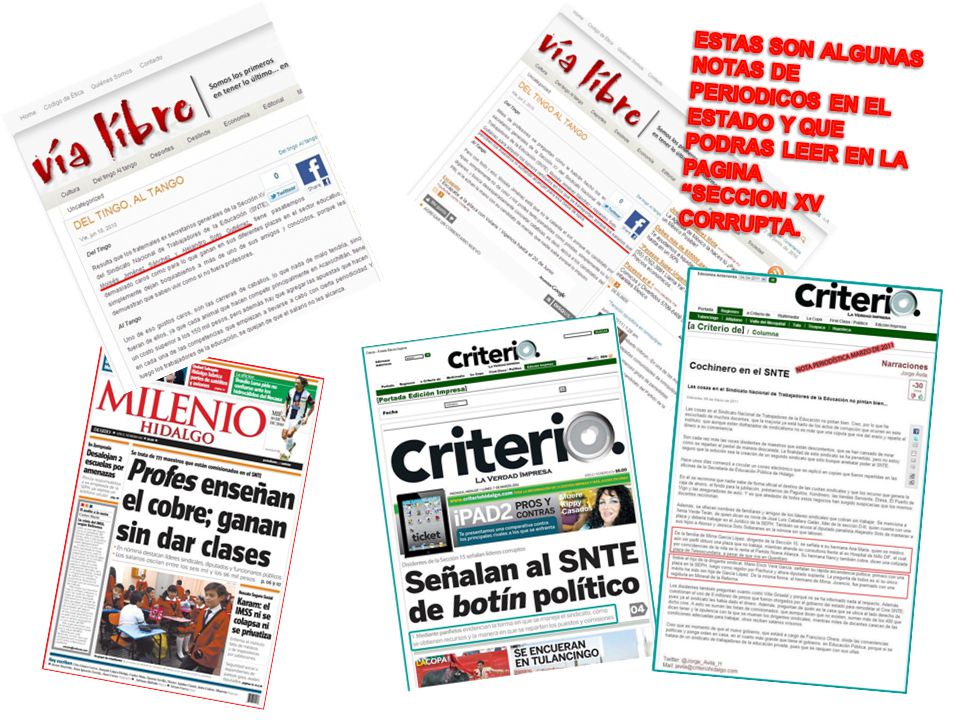 ESTAS SON ALGUNAS NOTAS DE PERIODICOS EN EL ESTADO Y QUE PODRAS LEER EN LA PAGINA