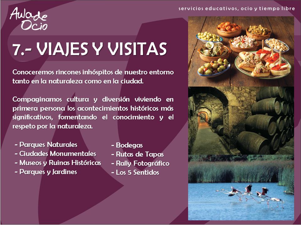 7.- VIAJES Y VISITAS Conoceremos rincones inhóspitos de nuestro entorno tanto en la naturaleza como en la ciudad.
