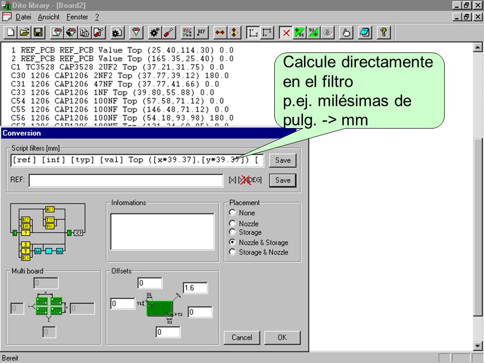 Calcule directamente en el filtro p.ej. milésimas de pulg. -> mm
