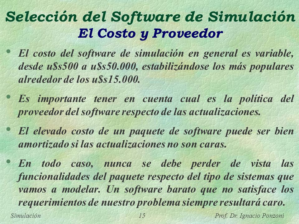 Selección del Software de Simulación El Costo y Proveedor