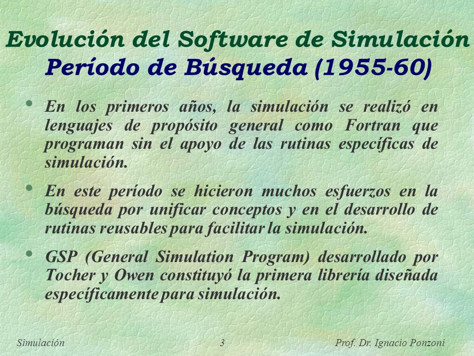 Evolución del Software de Simulación Período de Búsqueda ( )