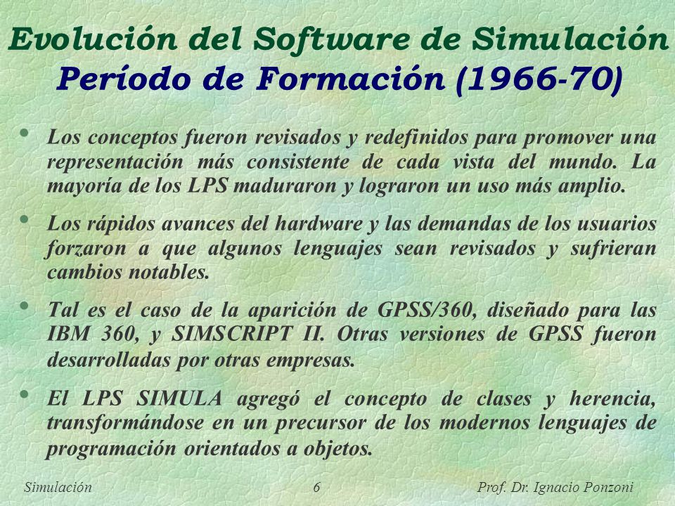 Evolución del Software de Simulación Período de Formación ( )