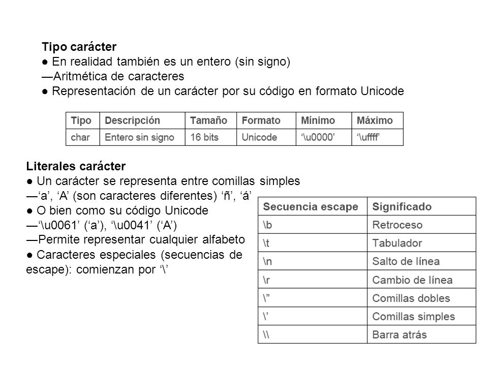 Tipo carácter ● En realidad también es un entero (sin signo) ―Aritmética de caracteres.