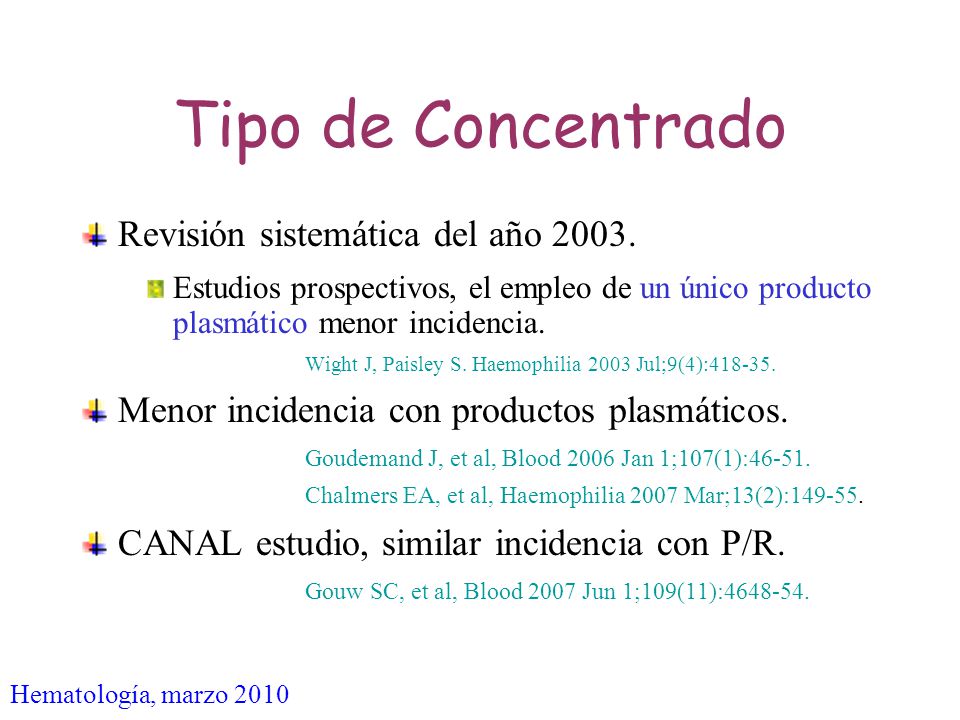 Tipo de Concentrado Revisión sistemática del año 2003.