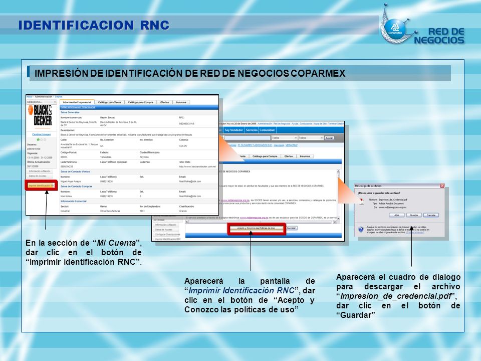 IDENTIFICACION RNC IMPRESIÓN DE IDENTIFICACIÓN DE RED DE NEGOCIOS COPARMEX.