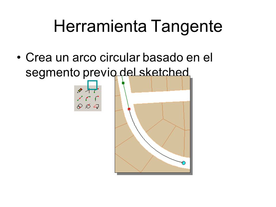 Herramienta Tangente Crea un arco circular basado en el segmento previo del sketched. Tangent Tool.