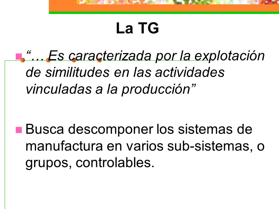 La TG … Es caracterizada por la explotación de similitudes en las actividades vinculadas a la producción