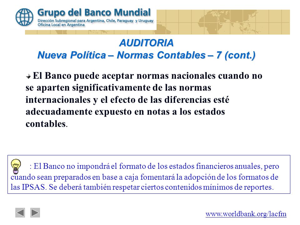 AUDITORIA Nueva Política – Normas Contables – 7 (cont.)