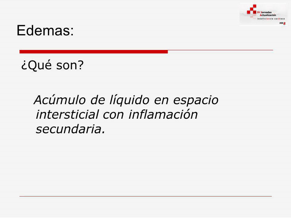 Edemas: ¿Qué son Acúmulo de líquido en espacio intersticial con inflamación secundaria.