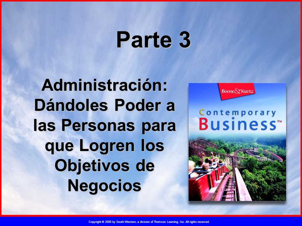 Parte 3 Administración: Dándoles Poder a las Personas para que Logren los Objetivos de Negocios