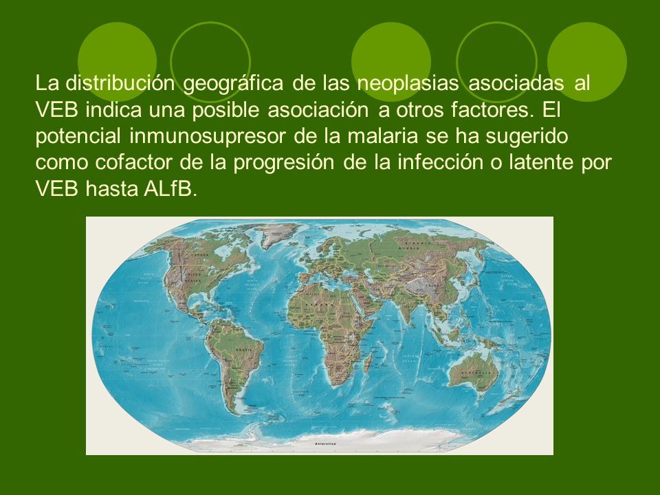 La distribución geográfica de las neoplasias asociadas al VEB indica una posible asociación a otros factores.
