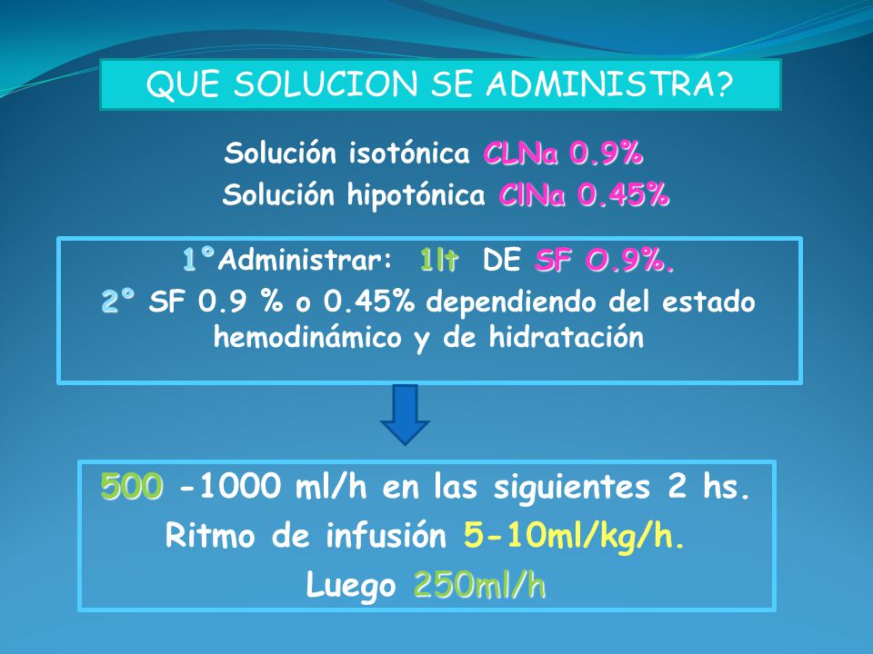 ml/h en las siguientes 2 hs. Ritmo de infusión 5-10ml/kg/h.