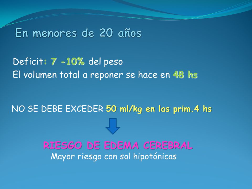 En menores de 20 años RIESGO DE EDEMA CEREBRAL