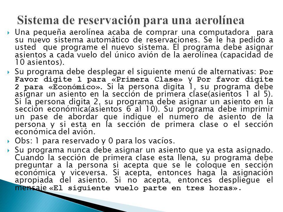 Sistema de reservación para una aerolínea