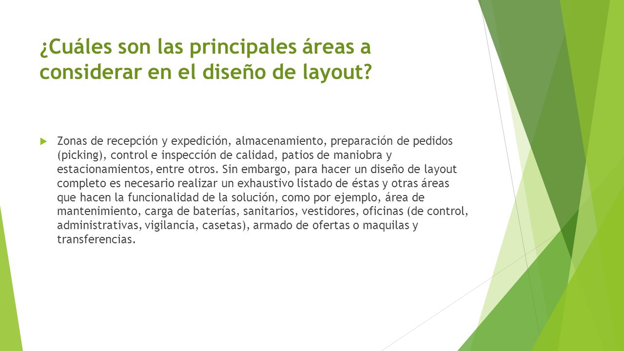 ¿Cuáles son las principales áreas a considerar en el diseño de layout