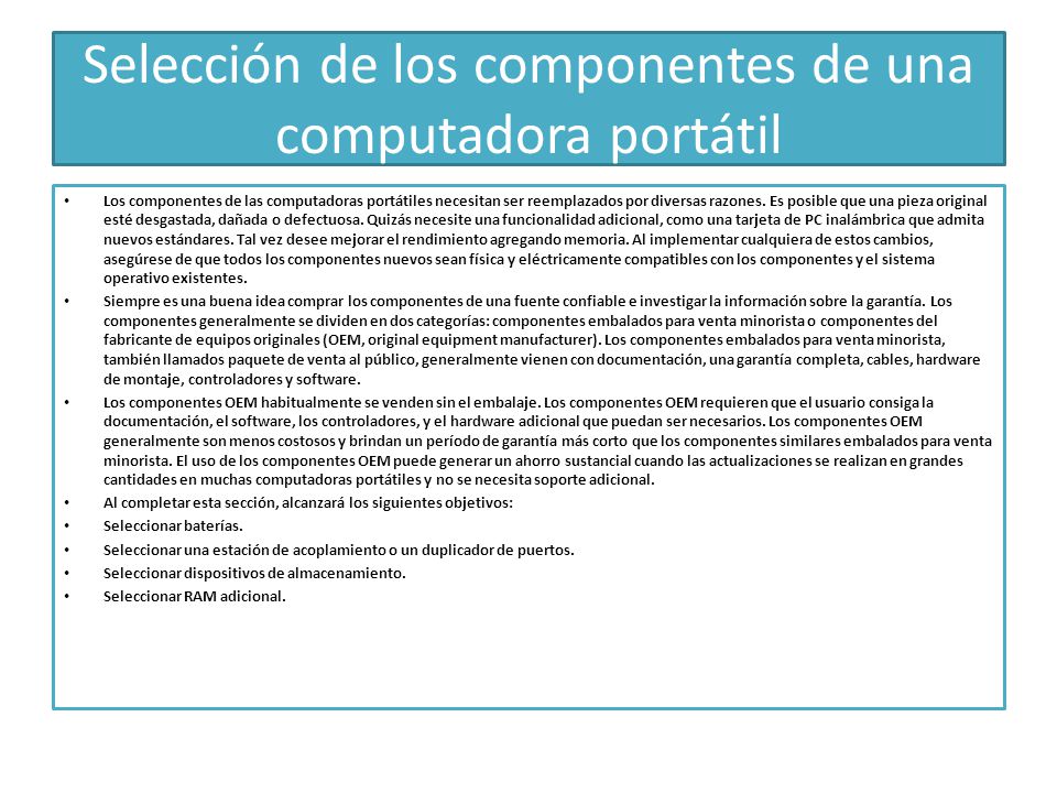 Selección de los componentes de una computadora portátil