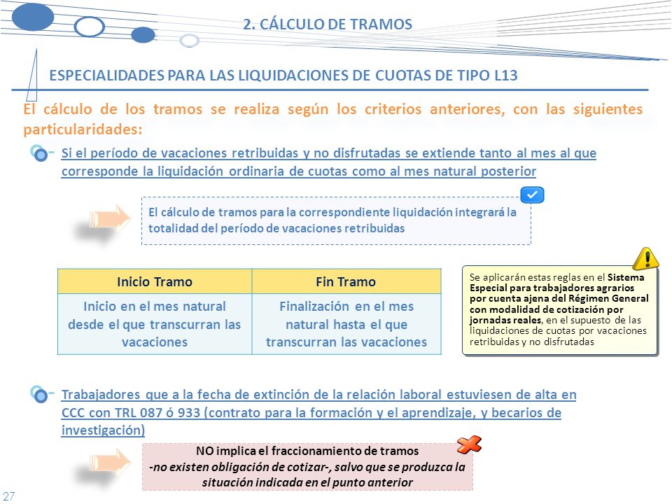 Especialidades para las liquidaciones de cuotas de tipo L13