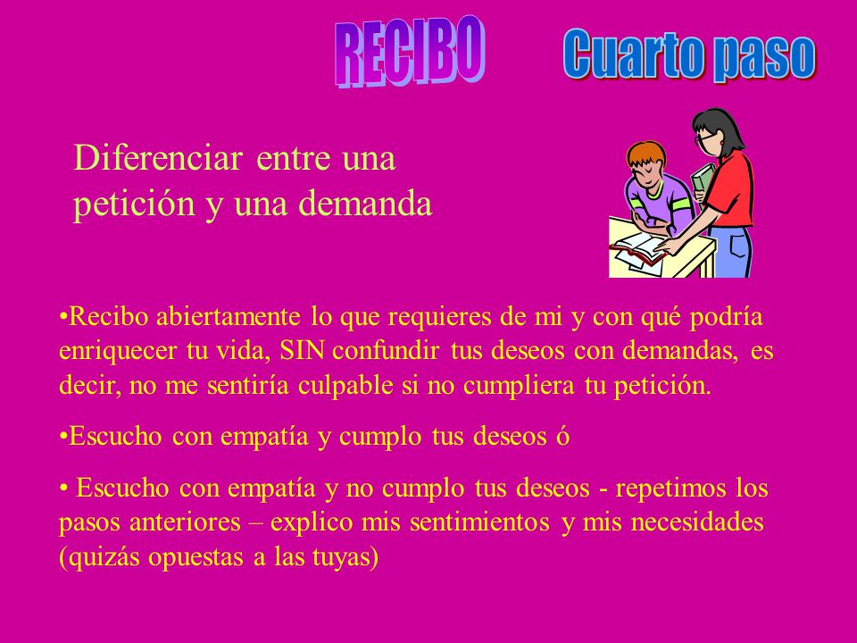 RECIBO Cuarto paso Diferenciar entre una petición y una demanda