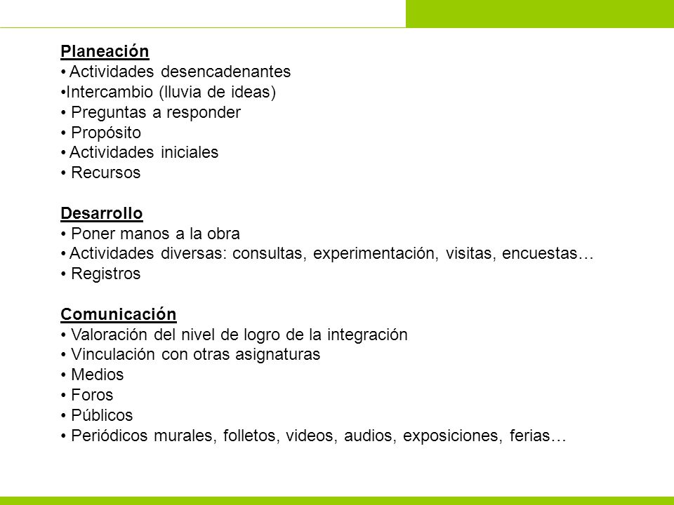Planeación Actividades desencadenantes. Intercambio (lluvia de ideas) Preguntas a responder. Propósito.