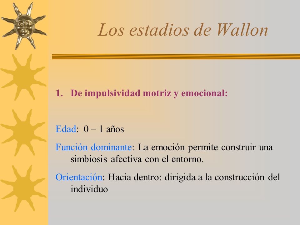 Los estadios de Wallon De impulsividad motriz y emocional: