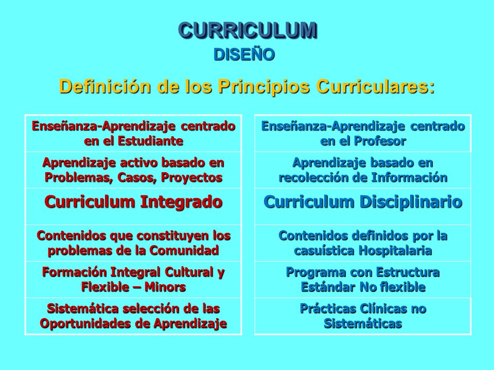 CURRICULUM Definición de los Principios Curriculares: DISEÑO