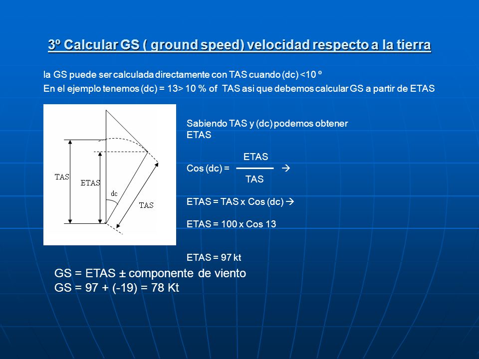 3º Calcular GS ( ground speed) velocidad respecto a la tierra