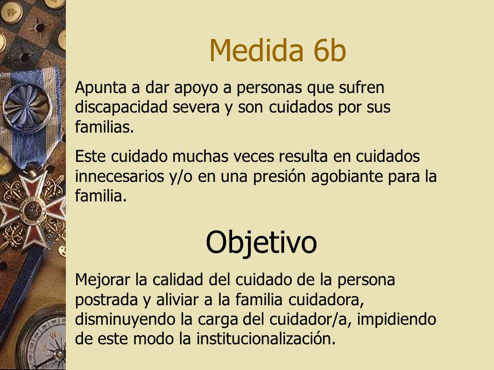 Medida 6b Apunta a dar apoyo a personas que sufren discapacidad severa y son cuidados por sus familias.