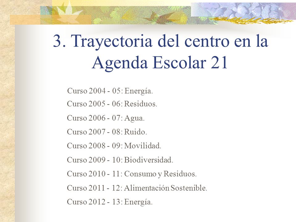 3. Trayectoria del centro en la Agenda Escolar 21