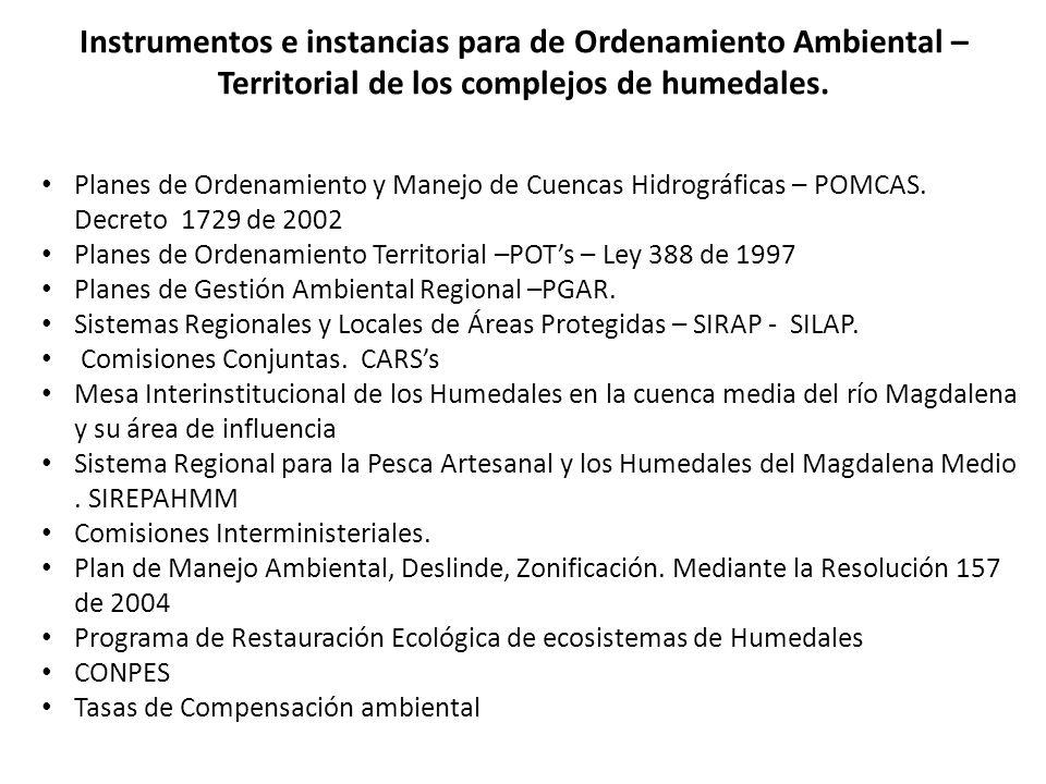Instrumentos e instancias para de Ordenamiento Ambiental – Territorial de los complejos de humedales.
