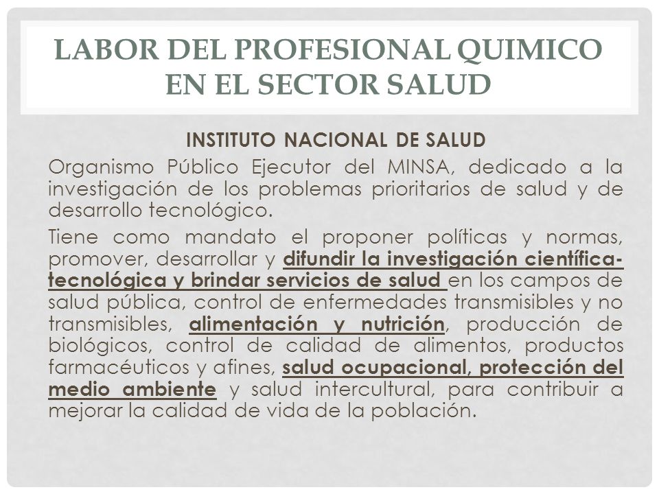 LABOR DEL PROFESIONAL QUIMICO EN EL SECTOR SALUD