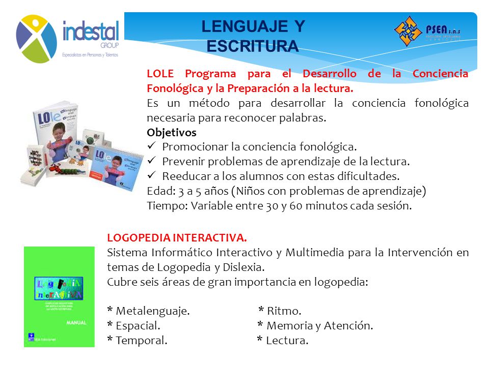 LENGUAJE Y ESCRITURA. LOLE Programa para el Desarrollo de la Conciencia Fonológica y la Preparación a la lectura.