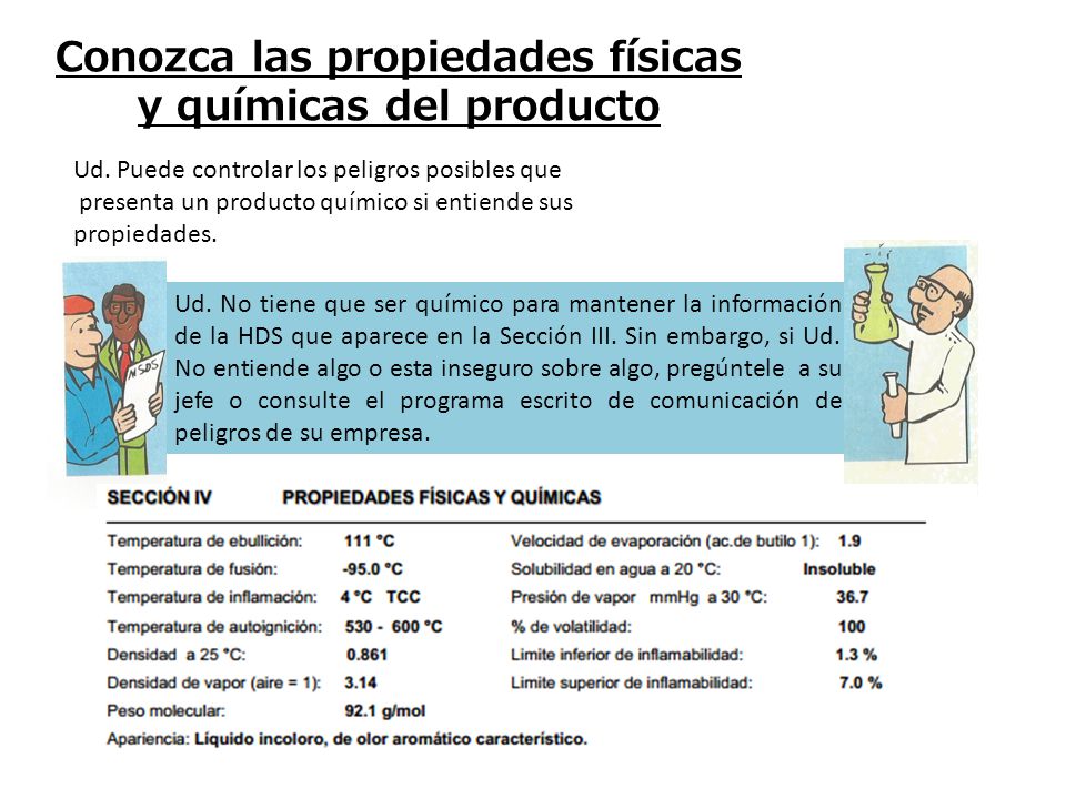 Conozca las propiedades físicas y químicas del producto